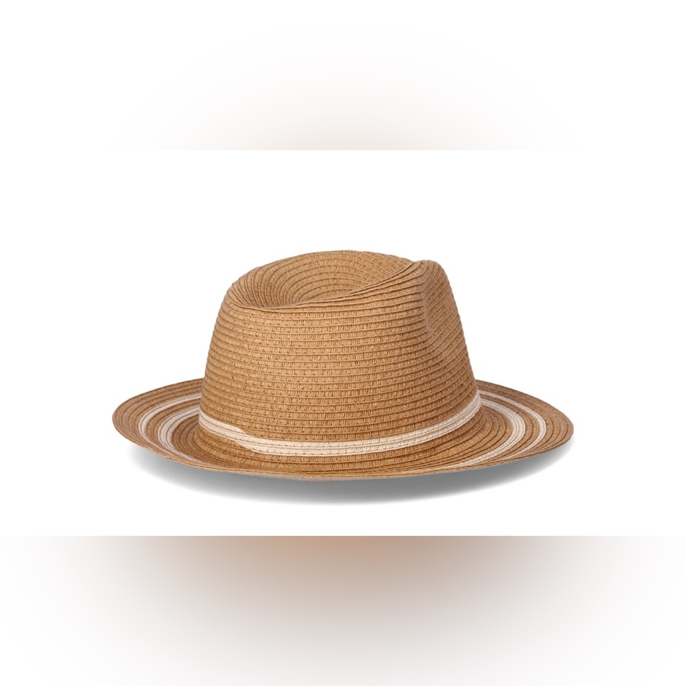 Time and Tru Women's Striped Straw Panama Hat, Beige - Picture 2 of 4